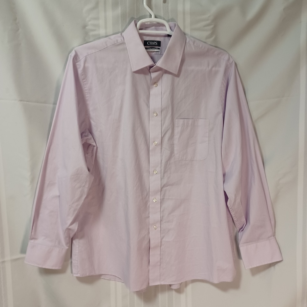 Chaps Dress Shirt Mens XL Purple Essentials Regular Fit Wrinkle Free Long Sleeve